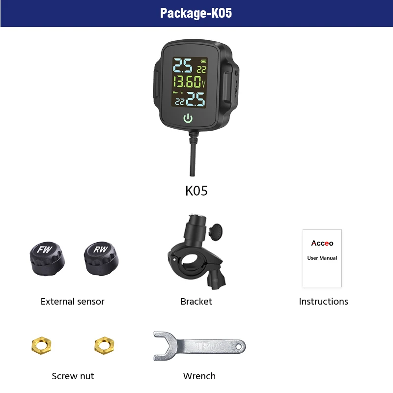 Motorcycle TPMS Security Alarm Tire Pressure Monitoring System QC 3.0 Fast Charging USB Output Accurate Tire Pressure Display