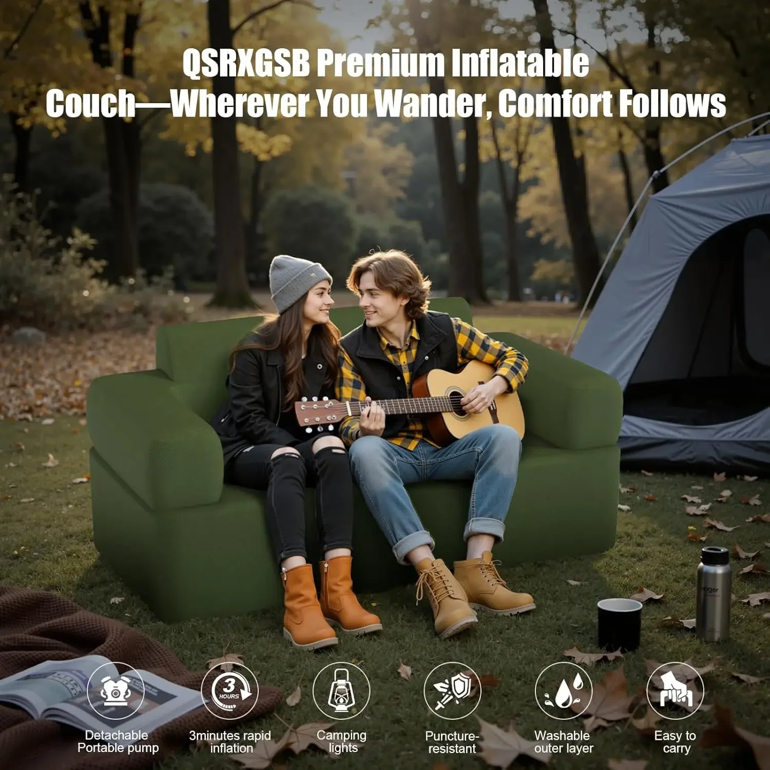 Double-Layer Inflatable Couch with Built-in Pump - Automatic Air Sofa Chair, Super Tough & Tear