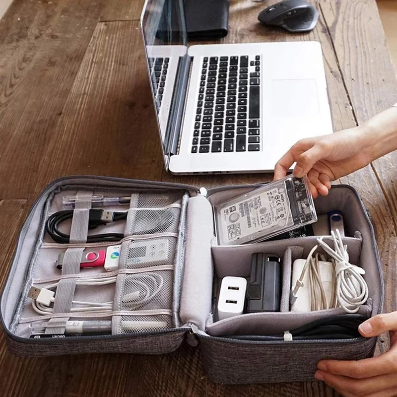 Custodia Organizer Da Viaggio Per Cavi E Dispositivi Elettronici - Borsa Porta Cavi Impermeabile Per Caricabatterie, Power Bank, Hard Disk - Colore Rosa