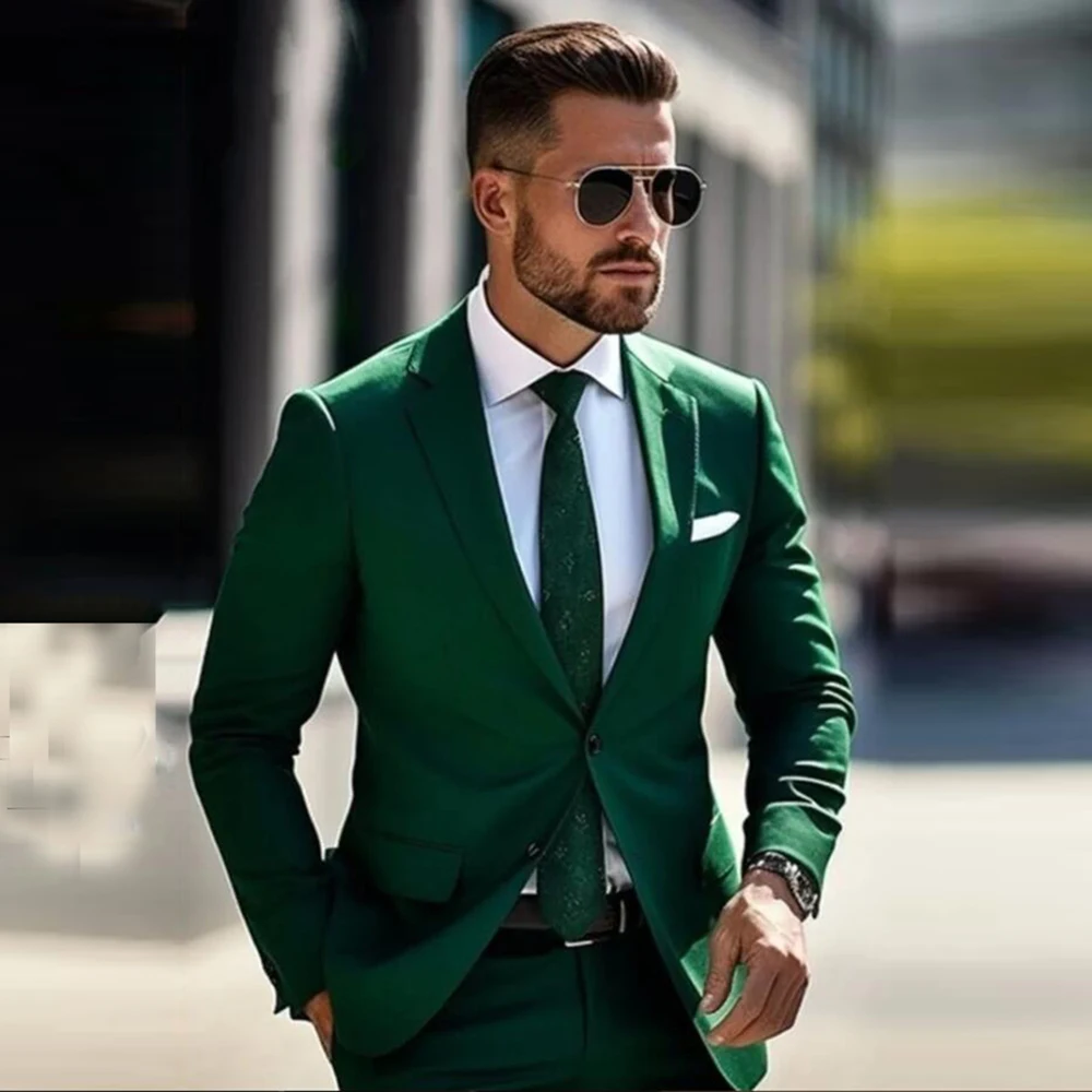 Green Business Suits Men Single Breasted Jacket Vest Pants 3 Pieces Groom Wedding Tuxedos Bespoke Male Dinner Party Prom Blazers