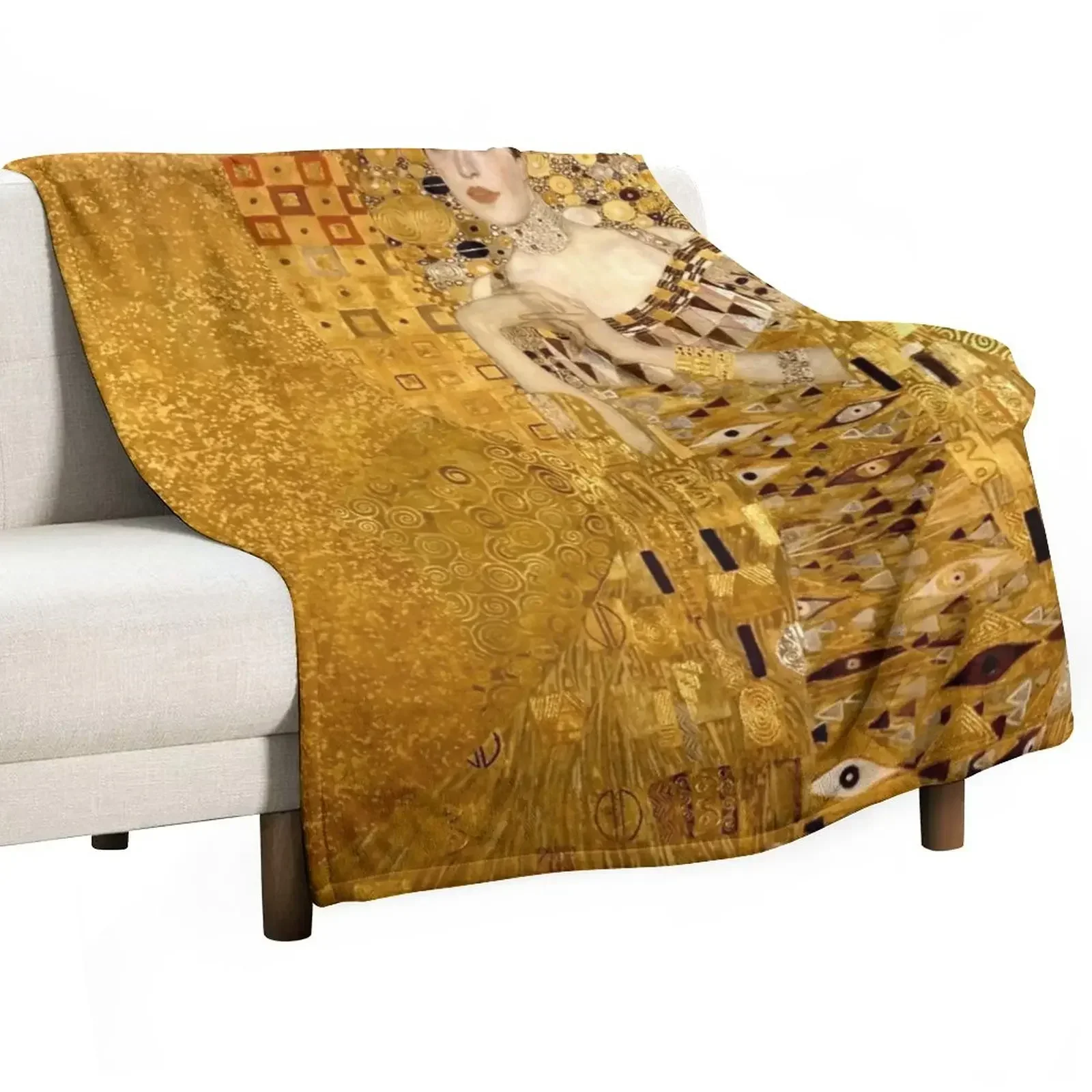 Woman in Gold Portrait by Gustav Klimt Throw Blanket Plaid on the sofa Bed Blankets