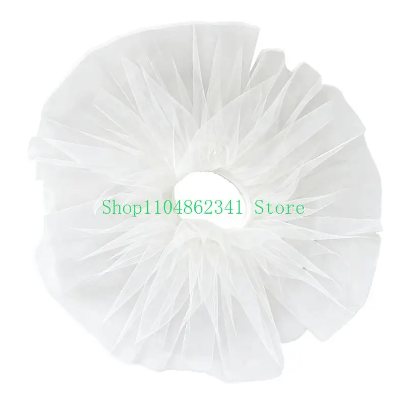 652F Elegant Mesh Faux Collar Pleated Layered Neckpiece Lightweight Soft Tulle Shawl Capelet For Stage Costume Cosplay