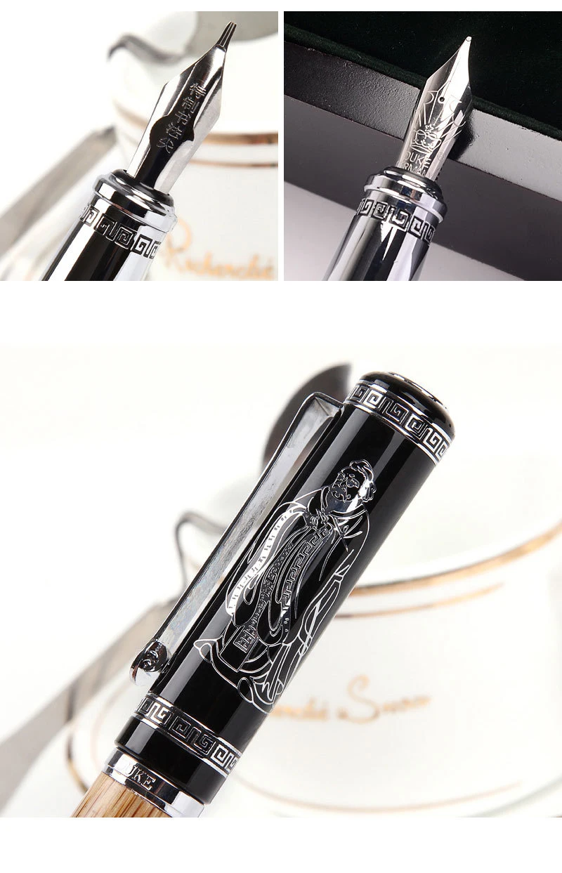 Duke Confucius الخيزران الطبيعي معدن تنقش نمط عازمة بنك الاستثمار القومي الخط قلم حبر إيريديوم 1.2 مللي متر مجموعة كلاسيكية هدية القلم #4