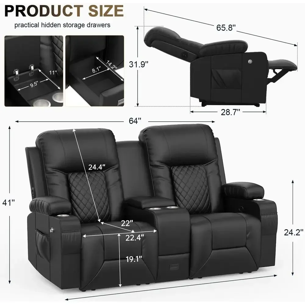 Double Reclining Loveseat with Storage, USB Ports, Cup Holders, and Phone Pockets for Living Room