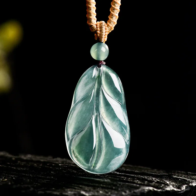 

Authentic Natural A-grade Jade Blue Water Leaf Sticky Ice Type Jade Pendant Men's Charms Women's Jewelry Wholesale Drop Shipping