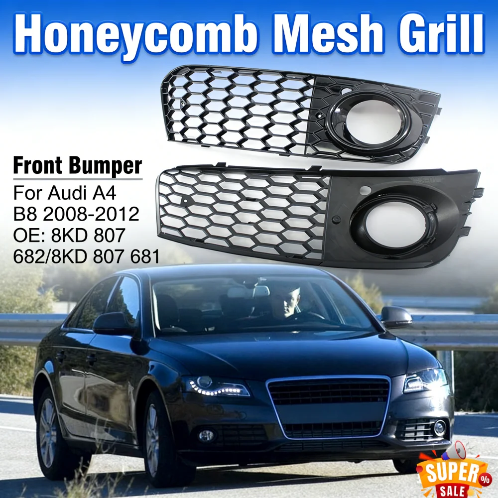 

1 Pair Front Bumper Honeycomb Mesh Grill Left Right Mesh Honeycomb Hex 8KD807682 8KD807681 for Audi A4 B8 2008-2012 Accessories