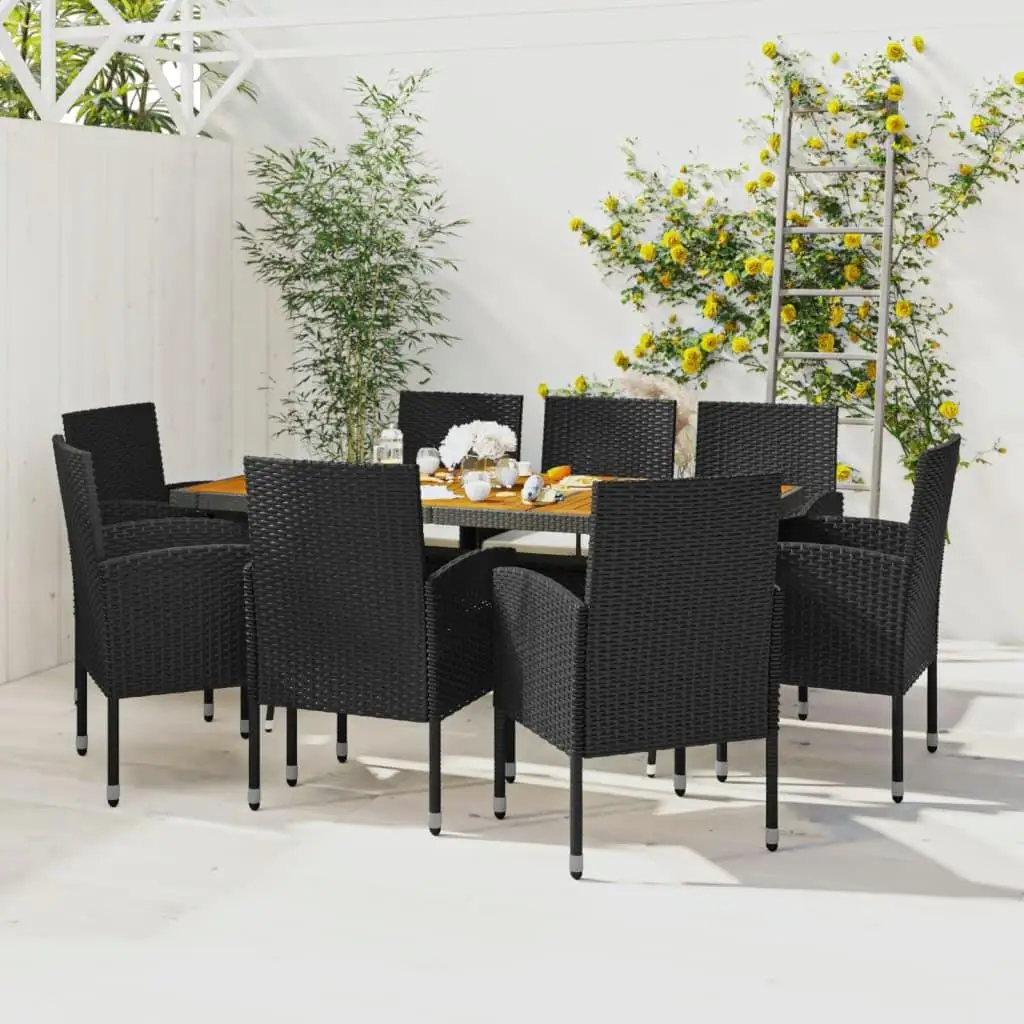 Juego de comedor para patio de ratán sintético negro de 9 piezas: muebles de exterior elegantes para jardín y balcón