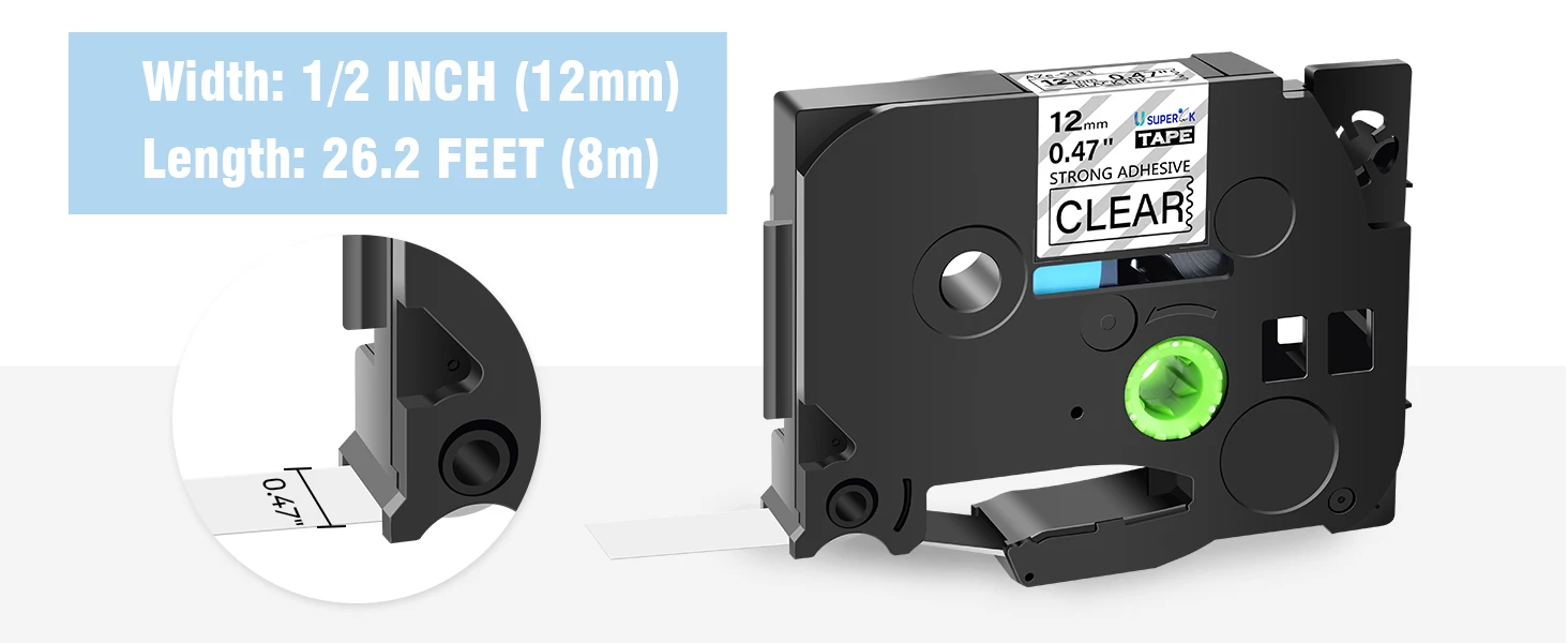5 Stück Schwarz auf Transparent Stark Klebendes Laminiertes Etikettenband Kompatibel mit Brother TZe-s131 9/12/18/24mm Etiketten für P-Touch Drucker – Detail 1