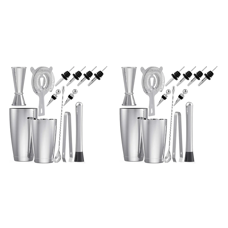 

2 Set Stainless Steel Boston Cocktail Shaker Bar Set Tools With 28Oz/20Oz Shaker Tins, Measuring Jigger, Mixing Spoon