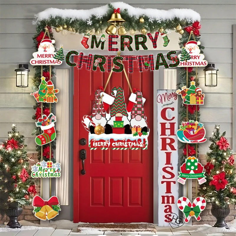 

New Christmas Porch Banner Santa Snowman Elk Hanging Couplet Navidad Noel 2026 Decoration Paper Door Decor for Xmas Party Gift