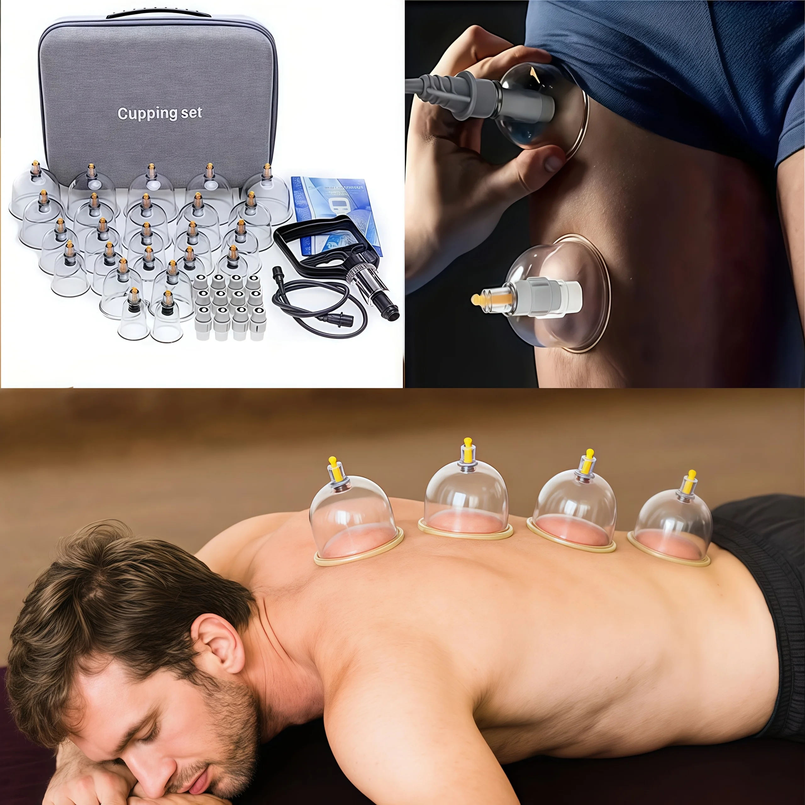 1 Set of Cupping Relaxation Kit, Vacuum Cups in Various Sizes, with Manual Pump and Detailed Cupping Manual - Massage Cupping Set Suitable for Massage and Relaxation, Portable Vacuum Cupping Set Includes 24 Cups
