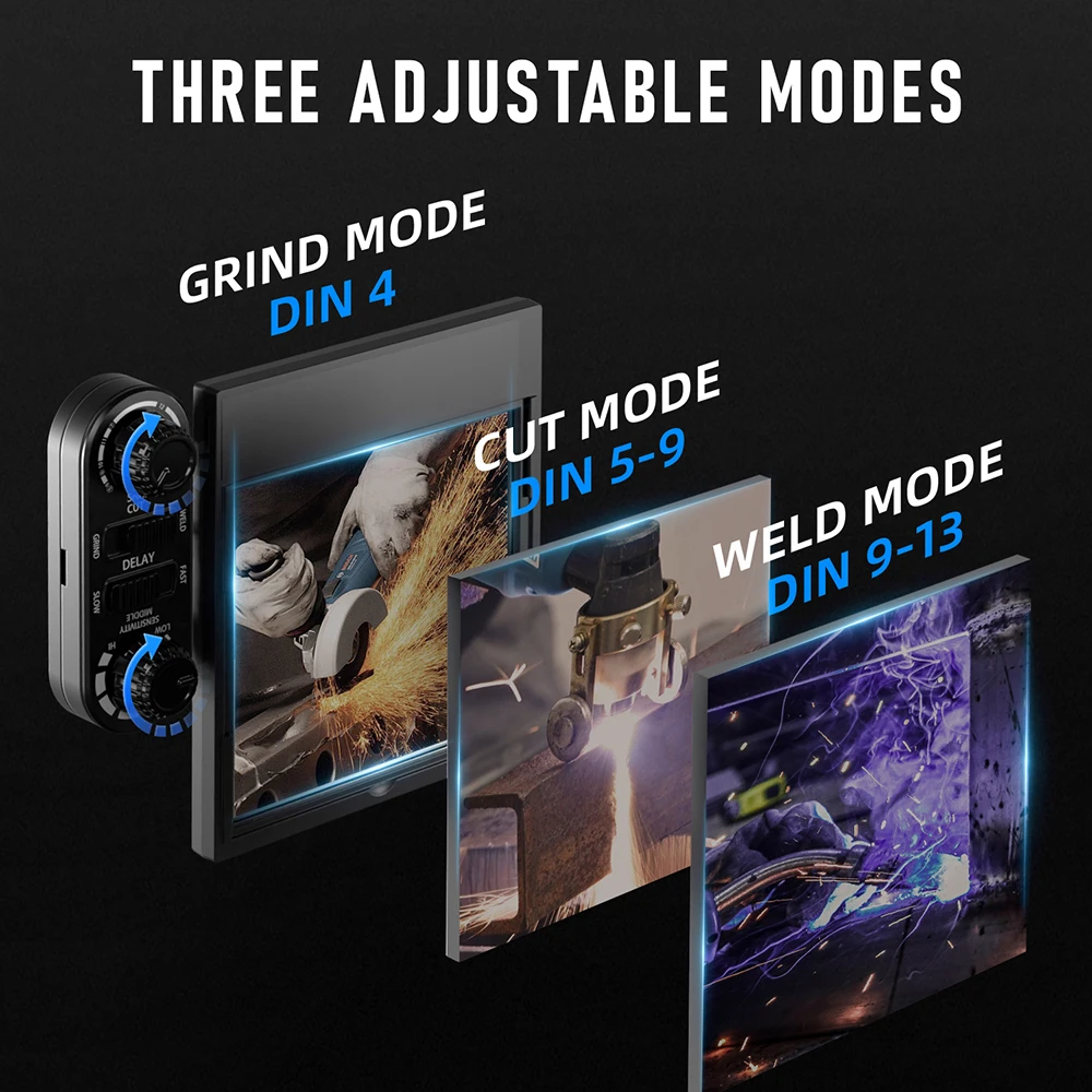 خوذة لحام ANDELI مع ضوء LED شاشة عرض كبيرة بانورامية 3.94 بوصة × 3.74 بوصة قناع لحام تلقائي ذو لون حقيقي للحام