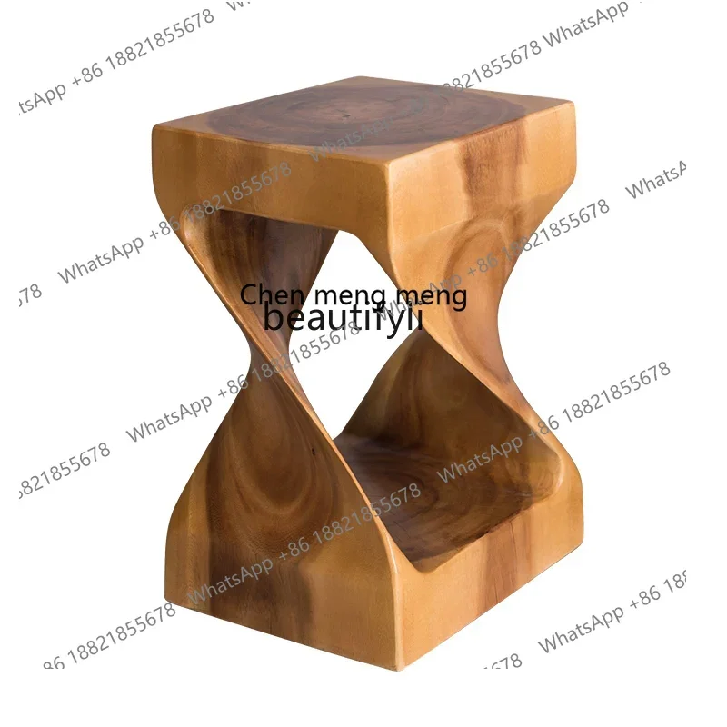 cn8350 LHY yj Square Stool Nordic Wood Carving Coffee Table Root Carving Stool Corner Table Hospitality Inn Stump Stool
