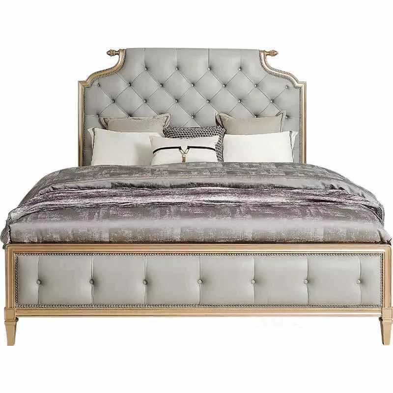 

American solid wood 1.8 meters double bed retro light luxury master bedroom soft bed