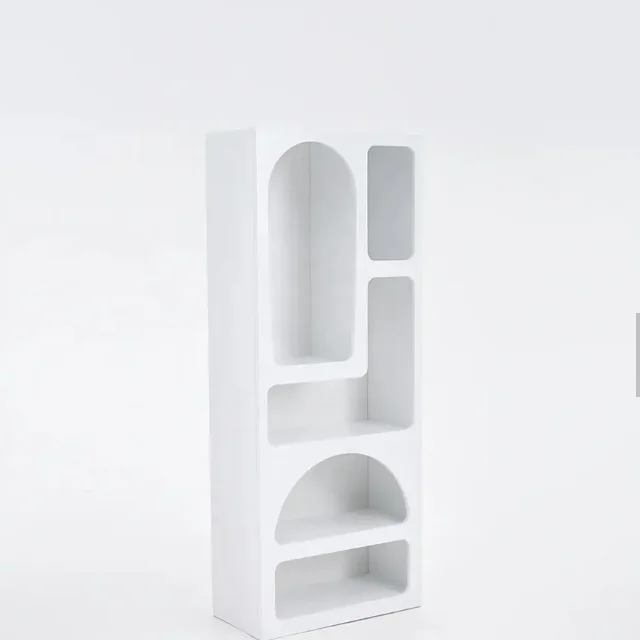 White Arch Bookcase High Open Storage Geometric Cabinet Design Niche Bookshelf Wooden Living Room Display Stand