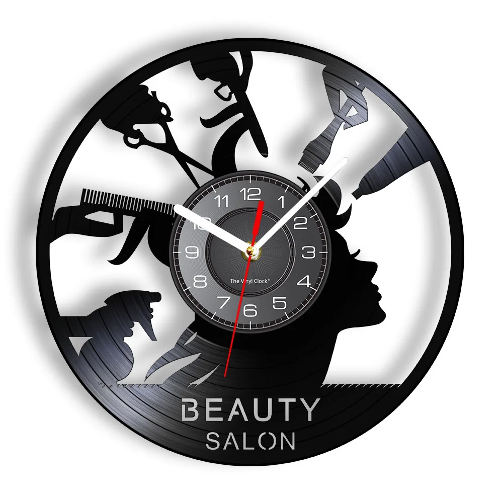 Beauty Salon Shop Decor Makeup Wall Clock Made Of Vinyl Record Hairdresser Modern Wall Clock Hair Salonv Gifts for Hairdresser