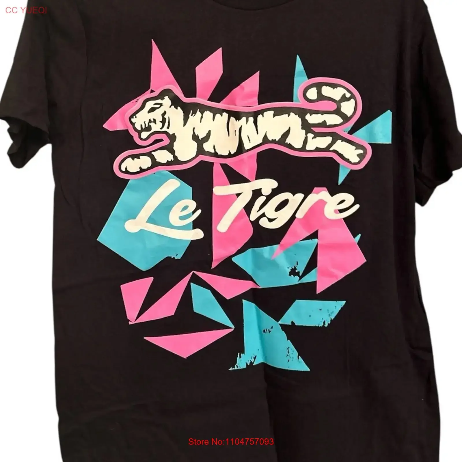 Le Tigre mens Retro T shirt MEDIUM Black Blue Pink Raised jumbo logo vintage Washed streetwear Comfortable Slightly fashion