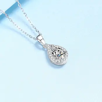 שרשראות זהב לבן 18 קראט לחתונה לנשים אירוסין תליון יהלום מויסניט בצבע D VVS1 1 קראט לתכשיטי יוקרה לחברה 6 best sales שרשרת זהב לבן 18 קראט - №3