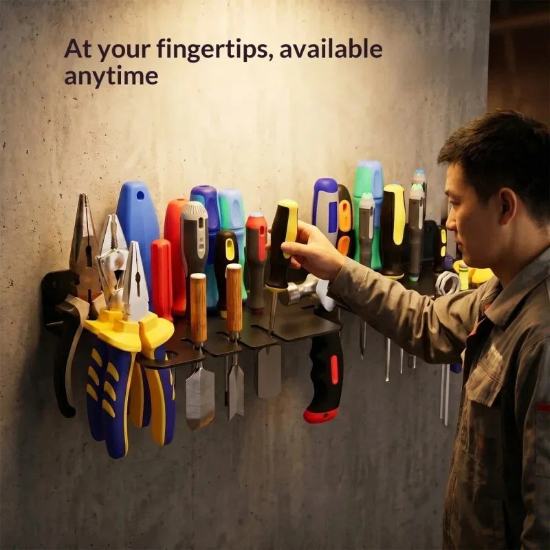 26-Hole Wall Mount Metal Tool Rack Wall Mounted Screwdriver Plier Storage Organizer Holder Steel Hardware Hammer Tool Storage