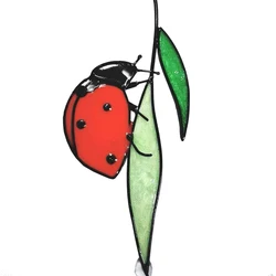 1pcs Stained Glass Ladybug Window Hanging Perfect Gift for garden, yard, fences, pillars, patio, outdoor, indoor, windows, door