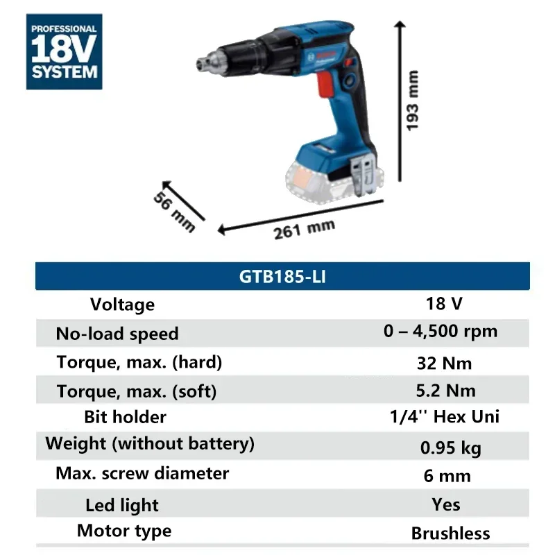 BOSCH GTB 185-LI Drywall Screw Screwdriver Bare Tool Brushless Cordless Staple Guns 18V BOSCH Professionl Power Tool GTB185-LI