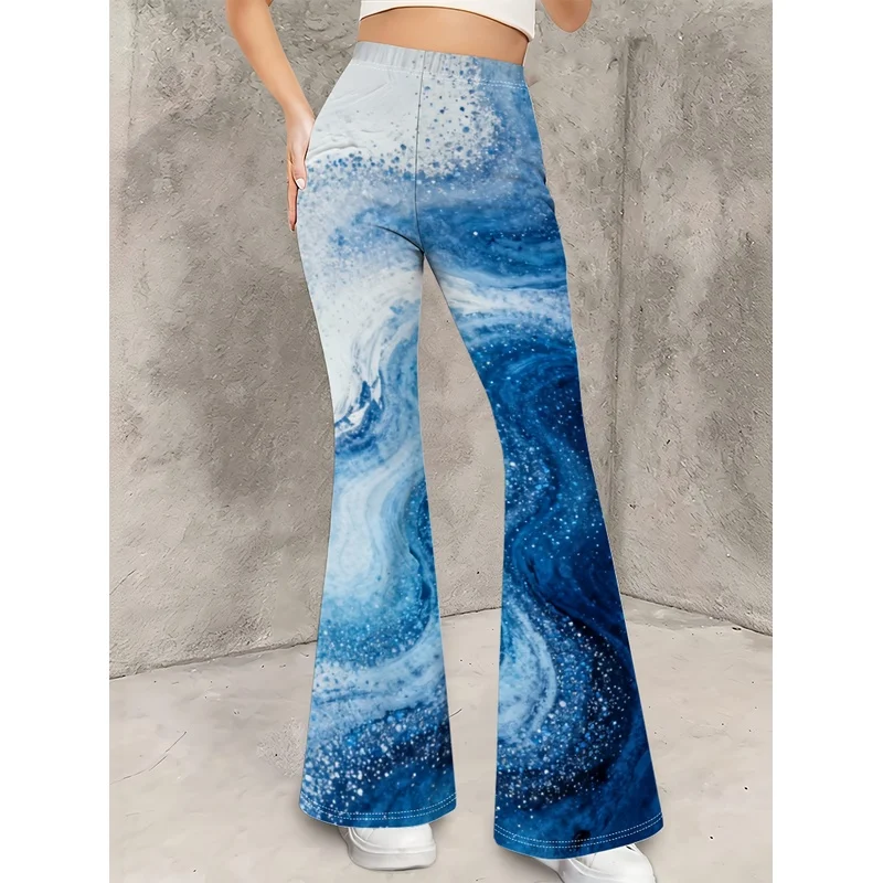 Girls All Over Print Flare Pants Stretchy Bell Bottom Leggings Elastic Waist Pants for Tween Teens Back to School Outfit