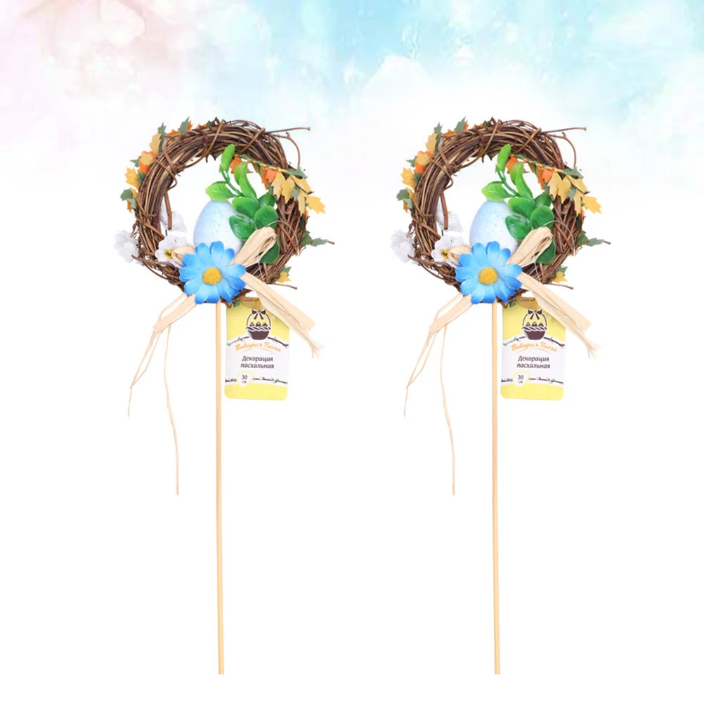 

2 Pcs Egg Easter Wreath Decoration Wreath Pick Artificial Flower Decor Wooden Stick Holiday Birthday EventDecoration
