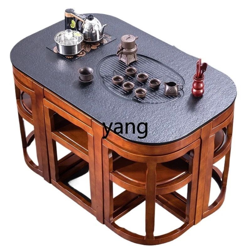 

L'm'm Household Solid Wood Balcony Table Fiery Stone Marble Kung Fu Tea Table Dual Use