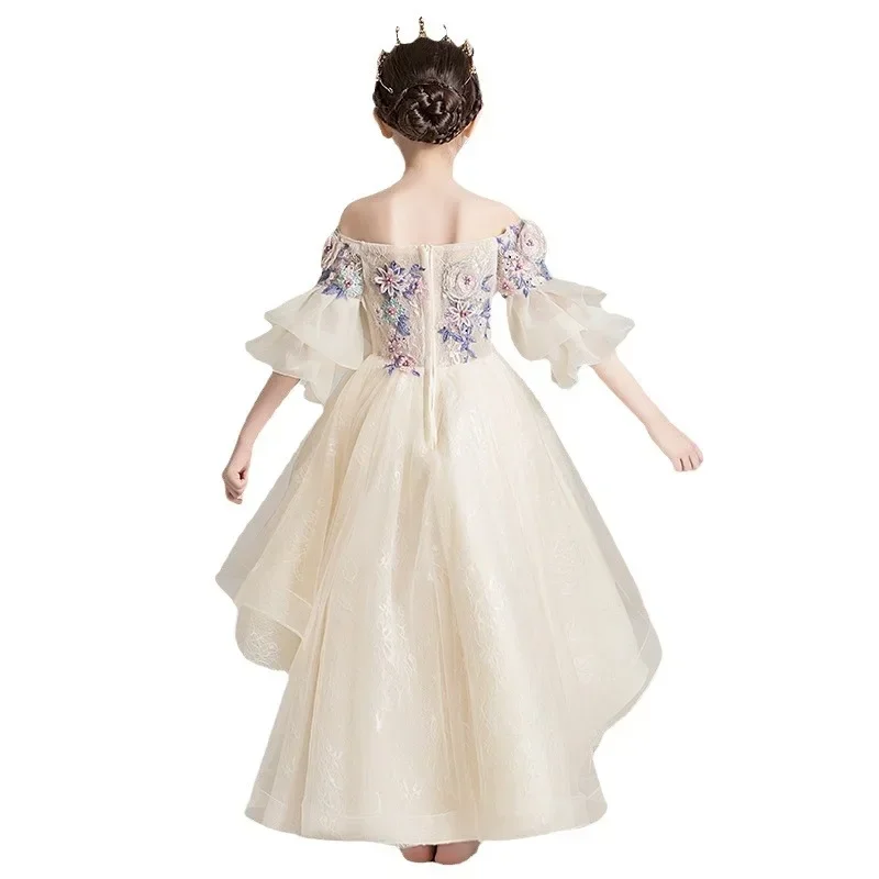 Vestido de Primavera de hilo esponjoso para niños, actuación de Piano, flor occidental, 2024