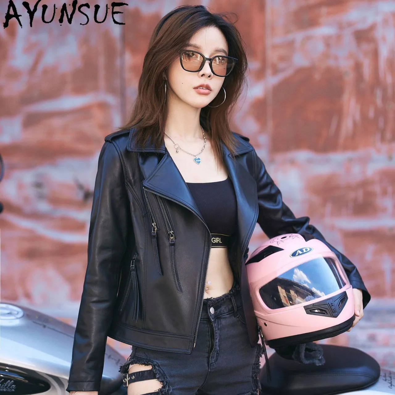 

AYUNSUE 100% Real Leather Jacket Woman Autumn Clothes Fashion Sheepskin Coat Womens Motocycle Coats Slim Fit Jaqueta De Couro