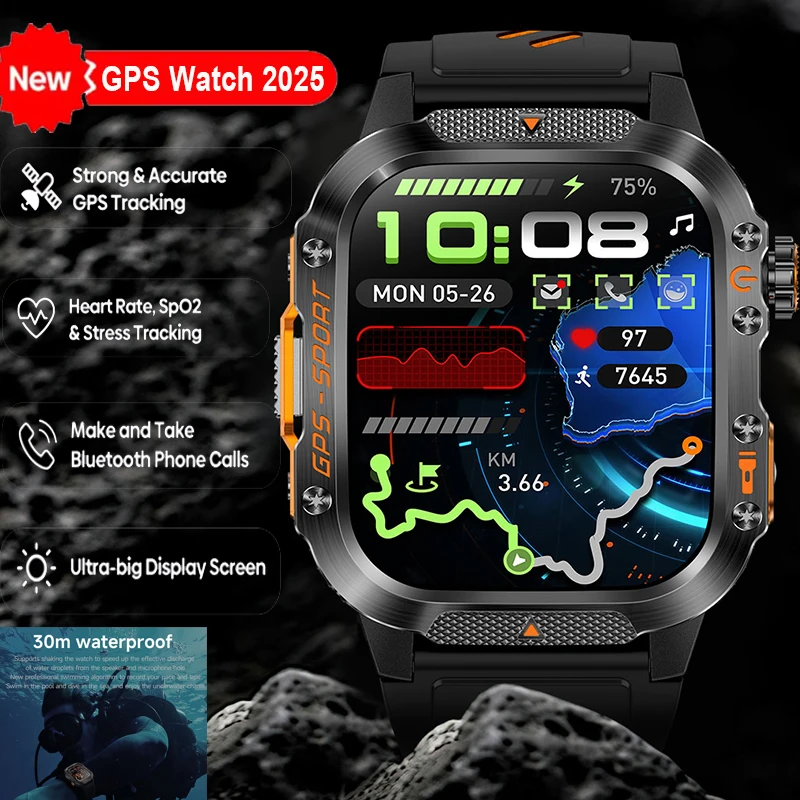 

Новые уличные GPS-смарт-часы с спутниковым позиционированием, мужские водонепроницаемые светодиодные фонари 3ATM, компас, мониторинг высоты и здоровья для xiaomi