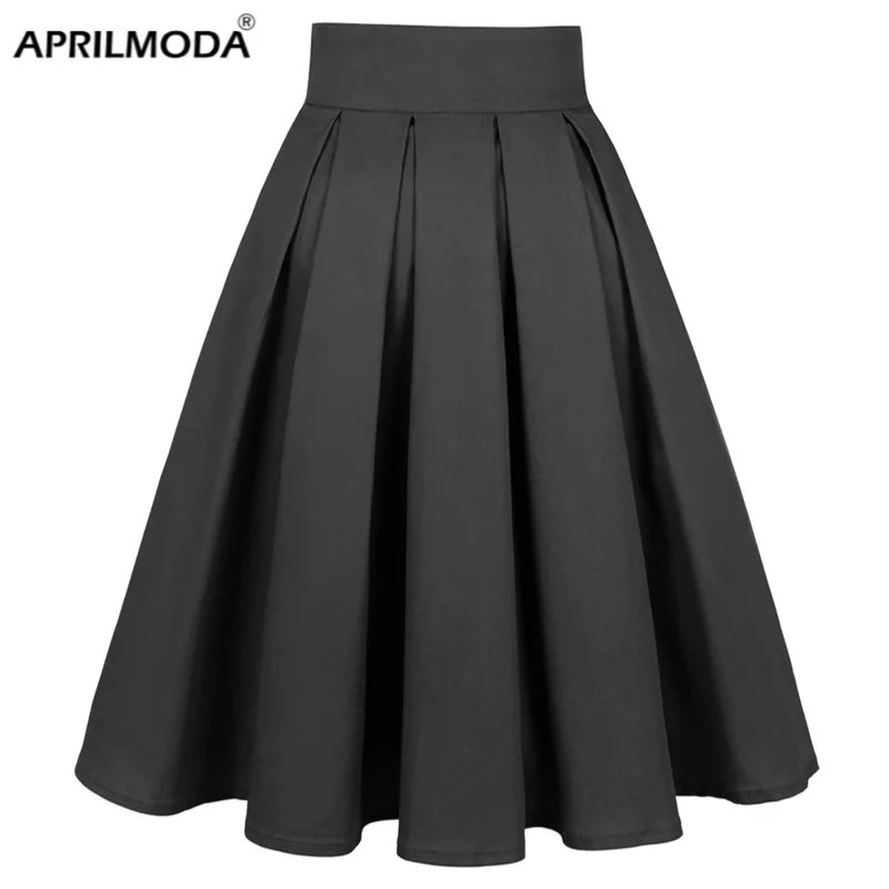 2024 Gothic Pinup Rockabilly Solid Cotton Black Casual Skirt French Style High Waist 50s 60s Retro Vintage Swing Pleated Skirts