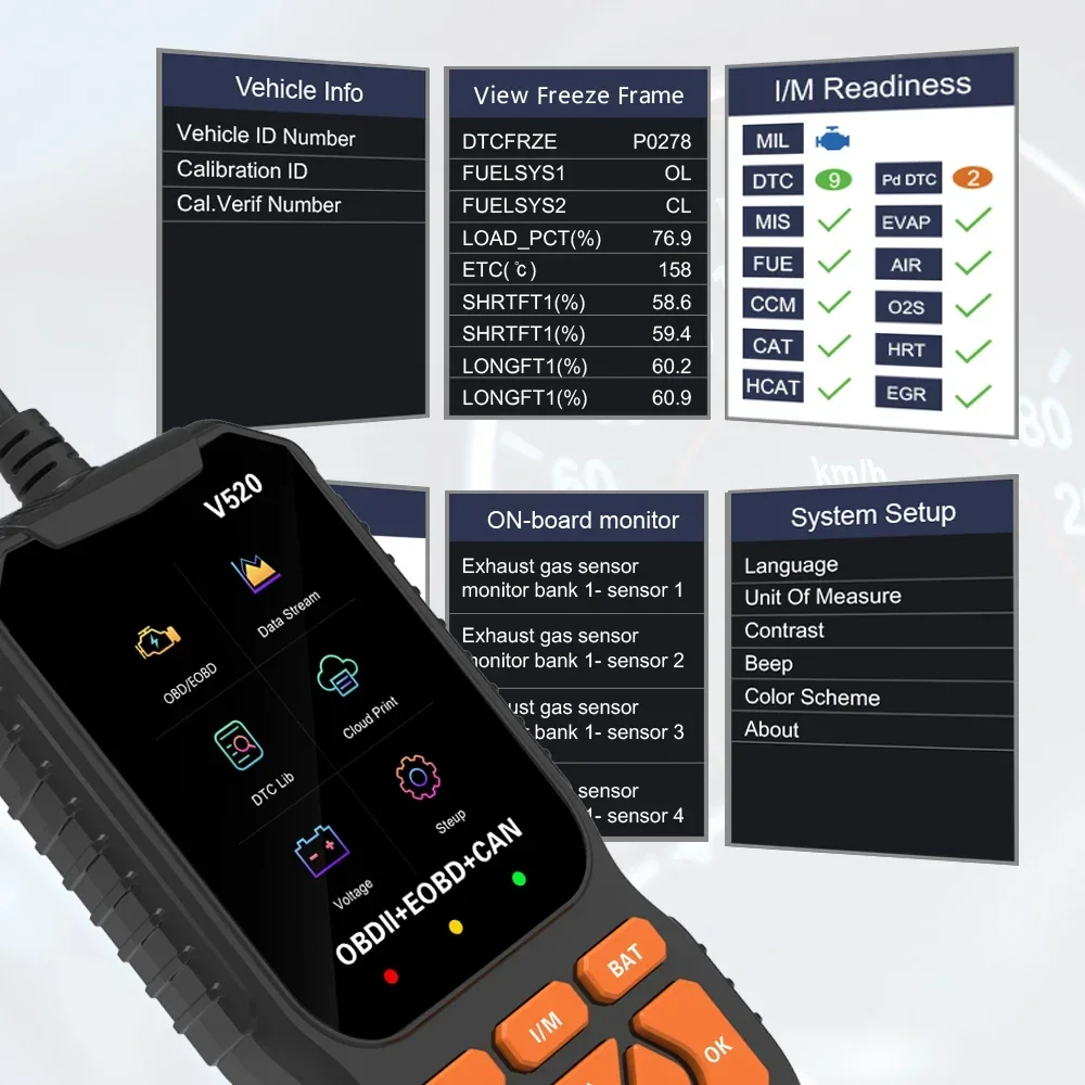 Auto Engine OBD2 Scanner Live Data Professional  System Diagnostic Automotive OBDII Code Reader Tool with Cloud Printing