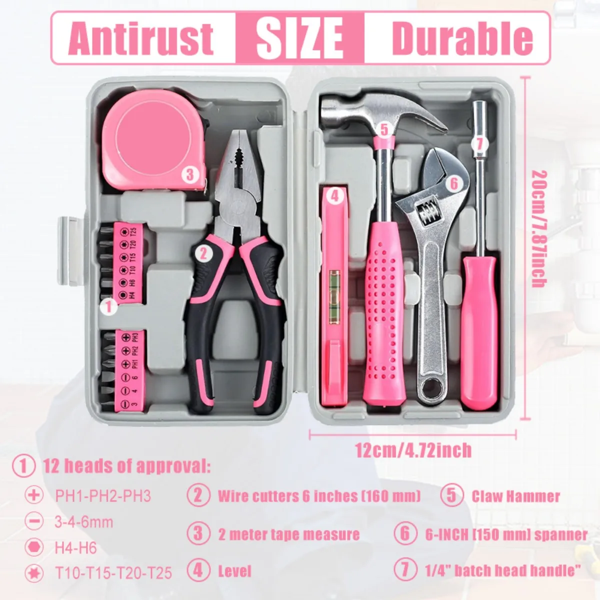 

Hi-Spec 18pc Pink Compact Home Tool Set Leveling Device&CR-V Pliers-Women's DIY Repair Kit with A4-Size Organizer Gift-Ready