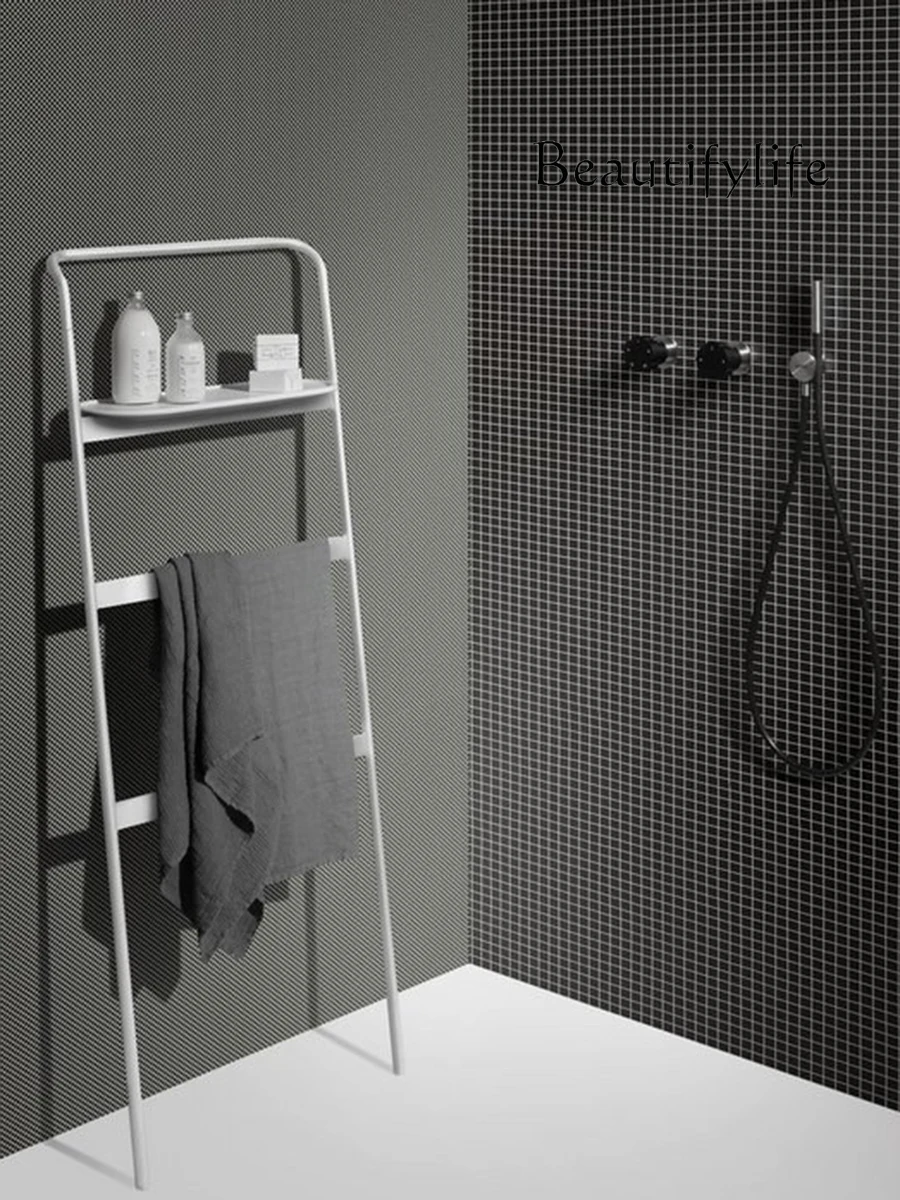 

bathroom vanity with sink Nordic Punch-Free Vertical White Stainless Steel Simple Black Floor Trapezoid Bath Towel Rack