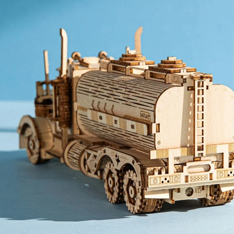 3D Wooden Puzzle Tank Truck Mechanical Assembly Model DIY Handmade Building Kit For Adult Hobby Home Decoration Christmas Gift