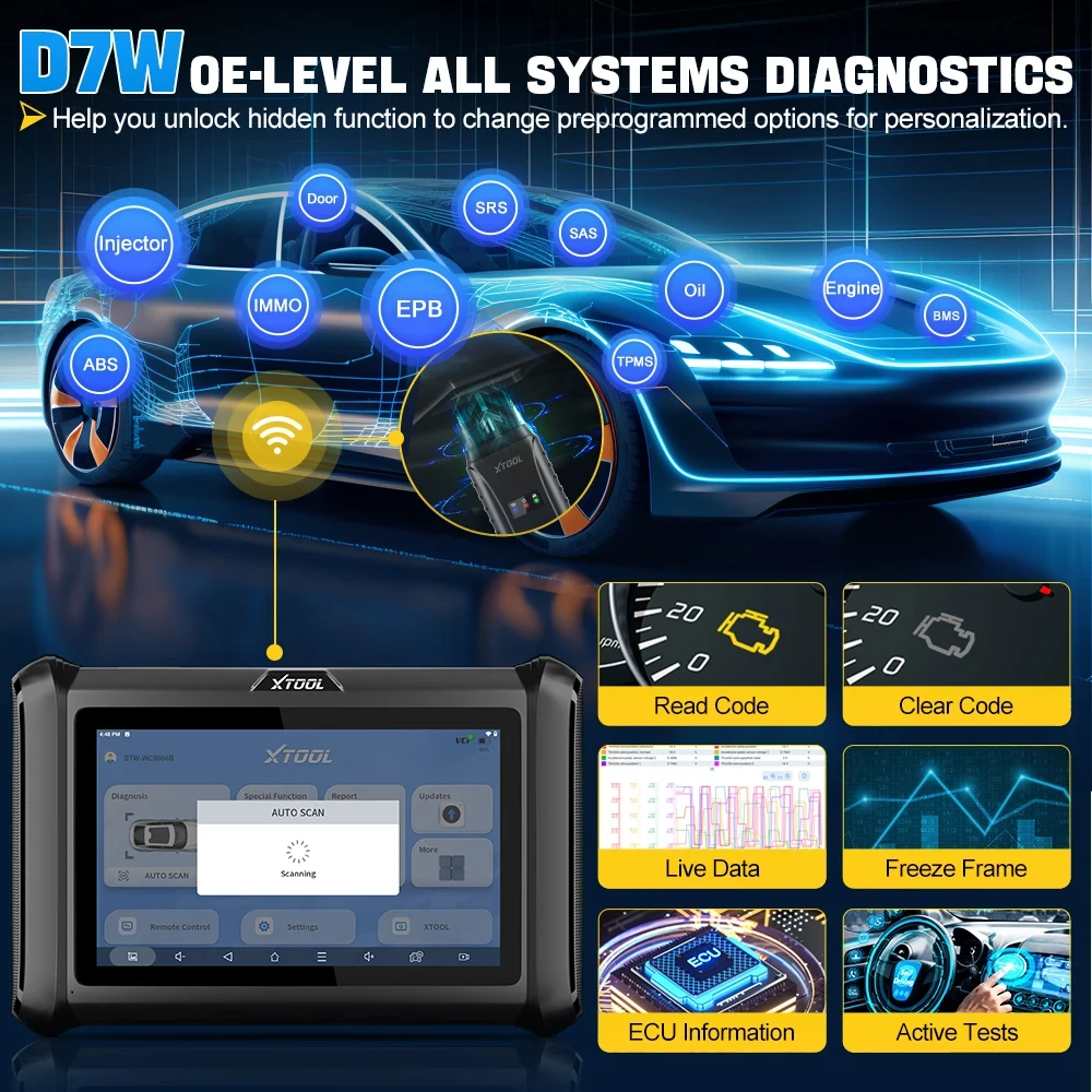 XTOOL D7W 2024 New of XTOOL D7BT All Systems WiFi Diagnostic Tools Car Bidirectional Automotive Scanner Built-in DoIP/CAN FD