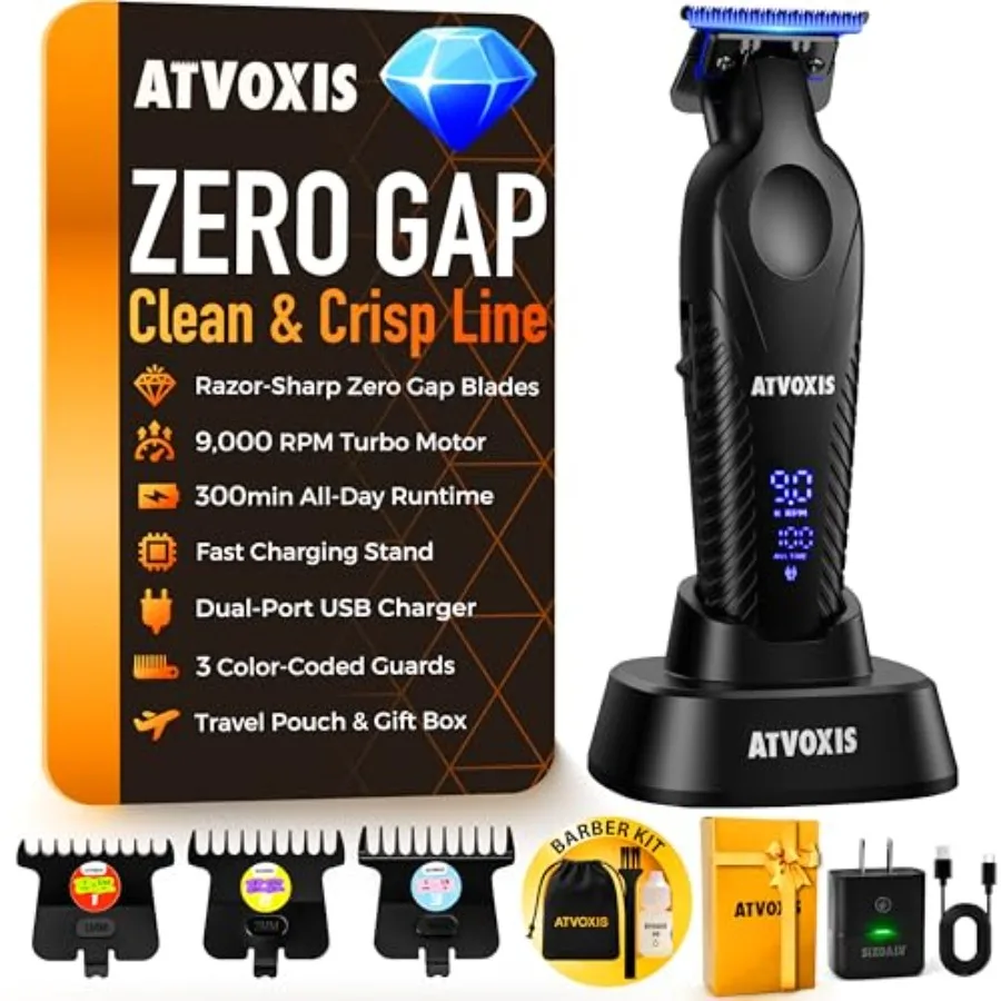 

Zero Gap 9000 RPM Brushless Professional T Blade Trimmer for Men: Cordless Hair/Beard Clipper Edger Liner Outliner with LED Dis