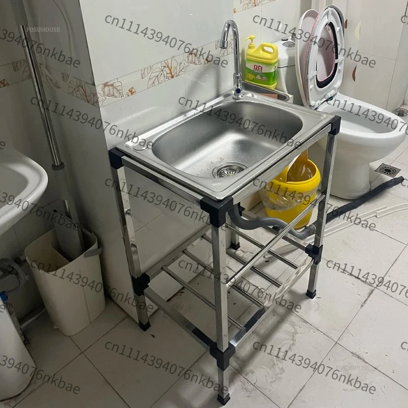 Thick Stainless Steel Floor Standing Commercial Kitchen Sink With Bracket Multifunctional Single Wash Catering Washing Sink