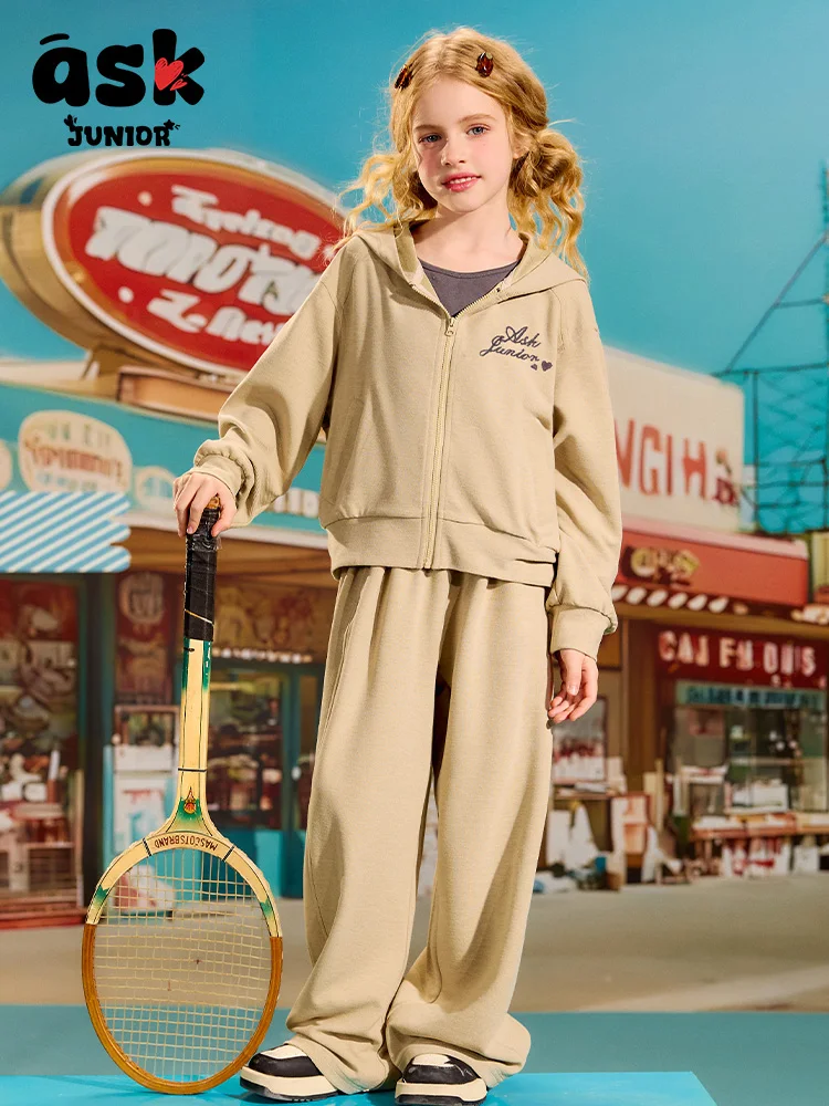 [بدلة أطفال] سترة صوفية ربيعية مقاومة للرياح للأطفال سراويل مستقيمة بنطلون قطعتين للفتيات