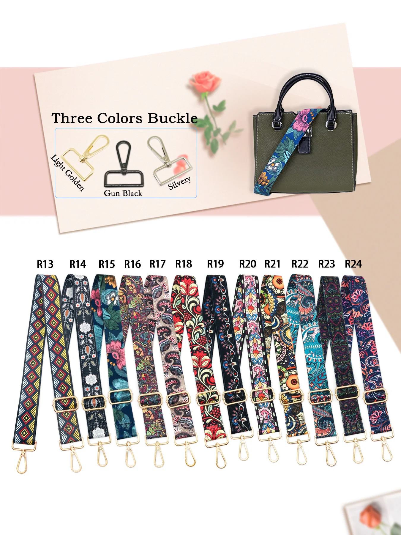 المألوف الملونة نمط الأزهار حقيبة حزام قابل للتعديل حقيبة حزام لحقيبة يد نسائية عادية العصرية تنوعا حقيبة الملحقات