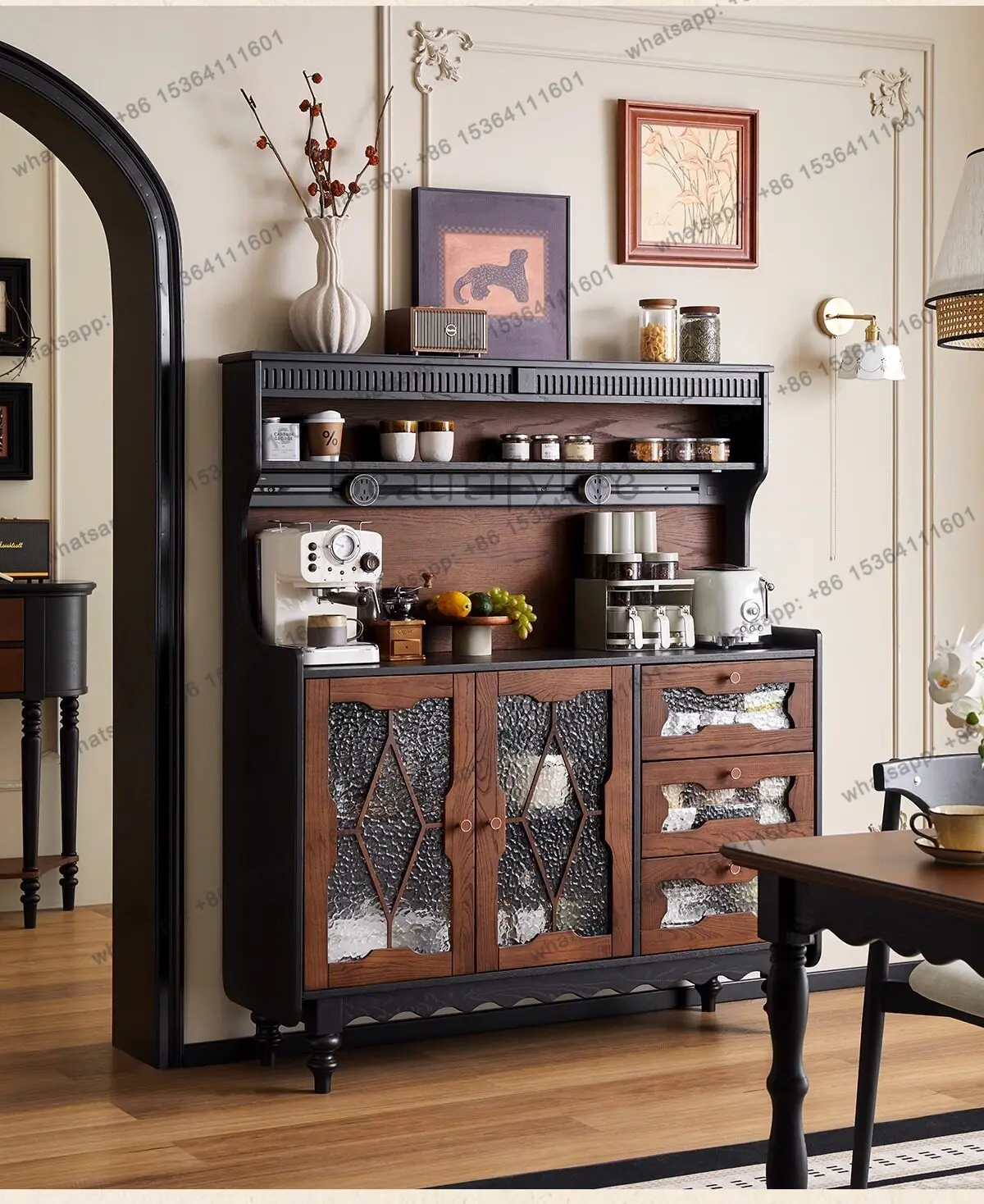 

French red oak solid wood dining side cabinet dining room living room multi-functional side cabinet