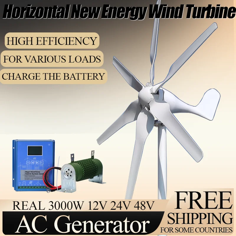 

New Arrival 48V 3000W New Energy Horizontal Low Noise Small Windmill Wind Turbine Generator Free MPPT Controller FOR YOU