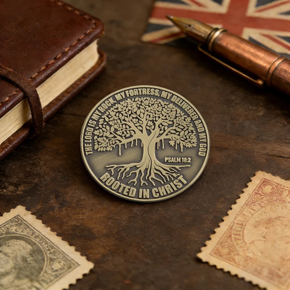 In Christus verwurzelte Baum-Emaille-Brosche Psalm 18:2 Schriftwort Der Herr ist meine Felsigkeit, meine Festung, mein Erlöser Religiöser Glaubens-Pin Access – Detail 8