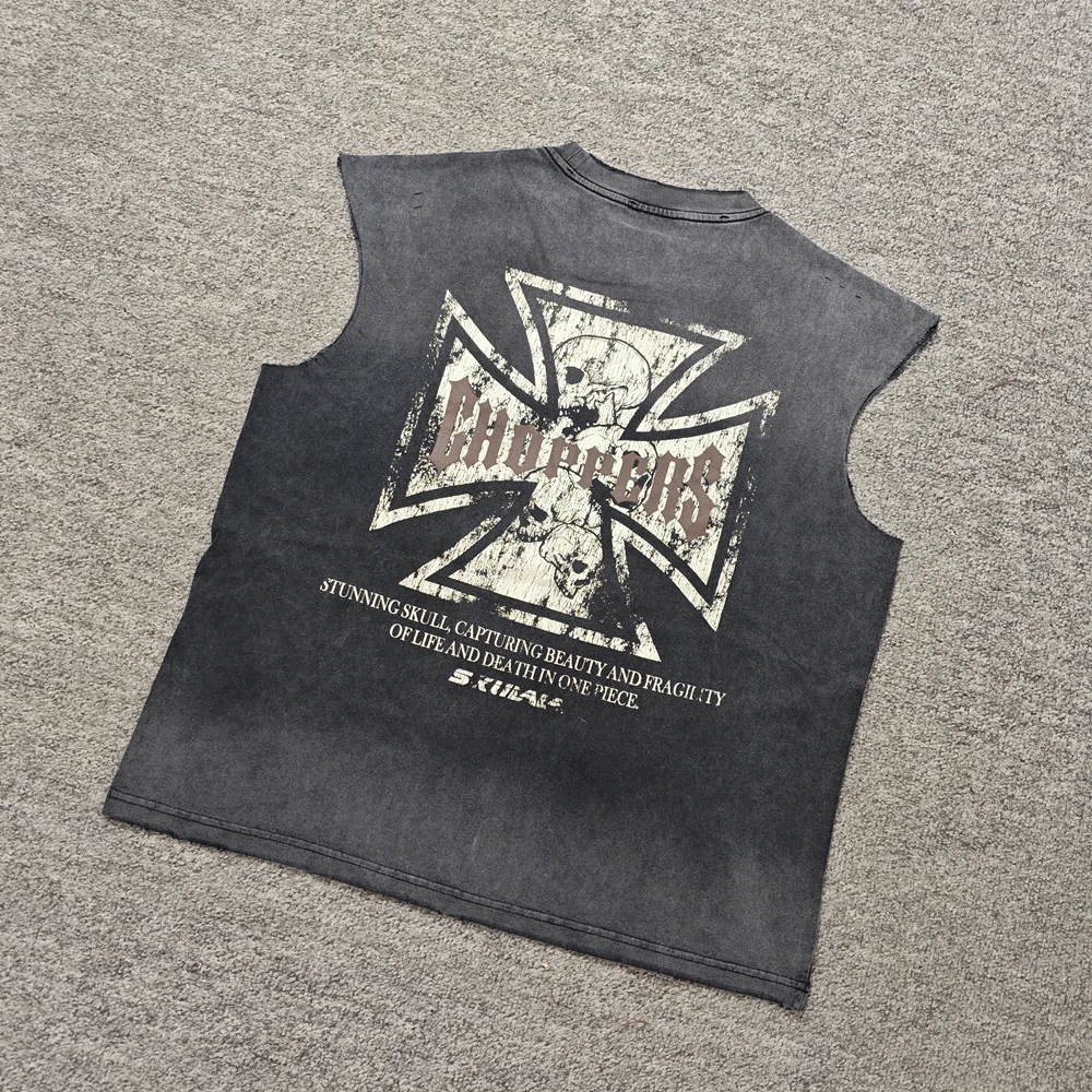 

Yao Fashion Street Style Loose HipHop Casual Men Tops Tee Tank Oversize Vintage Men's T Shirt High Street Cleanfit Vest For Men