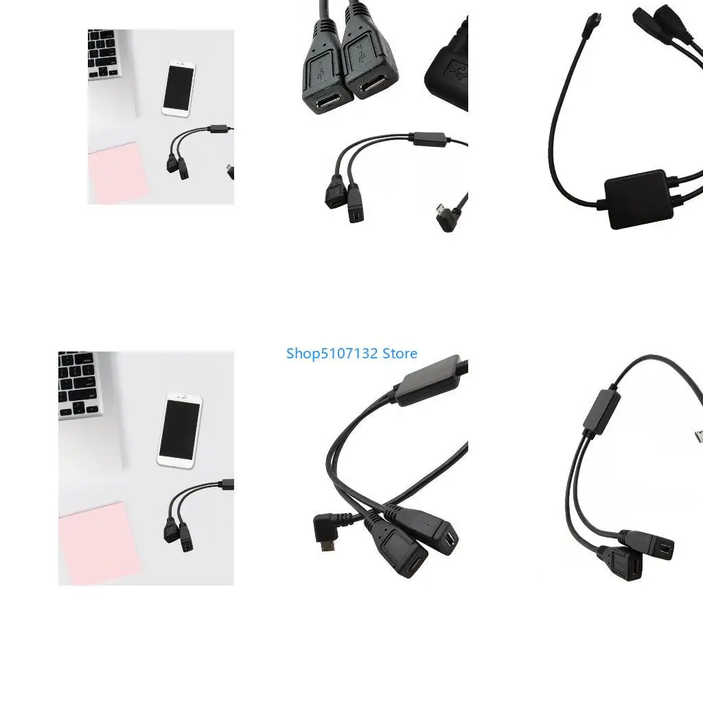 87HD Micro USB 5 Pin Male to 2Female Y Splitter Cable Left