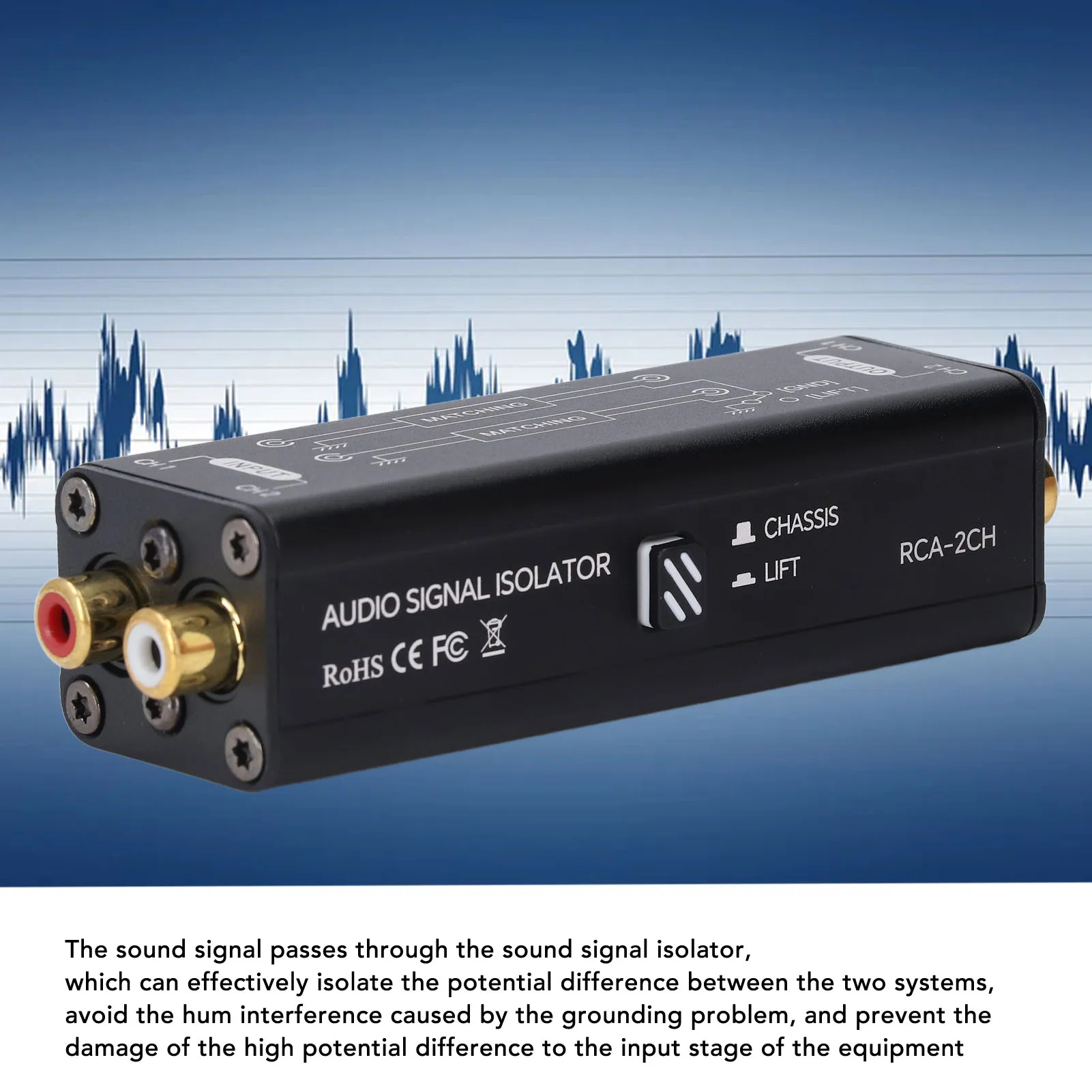 2 Channel Ground Loop Noise Isolator Sound Signal Filter Hum Eliminator 2CH for Conference Microphone Mixer Player