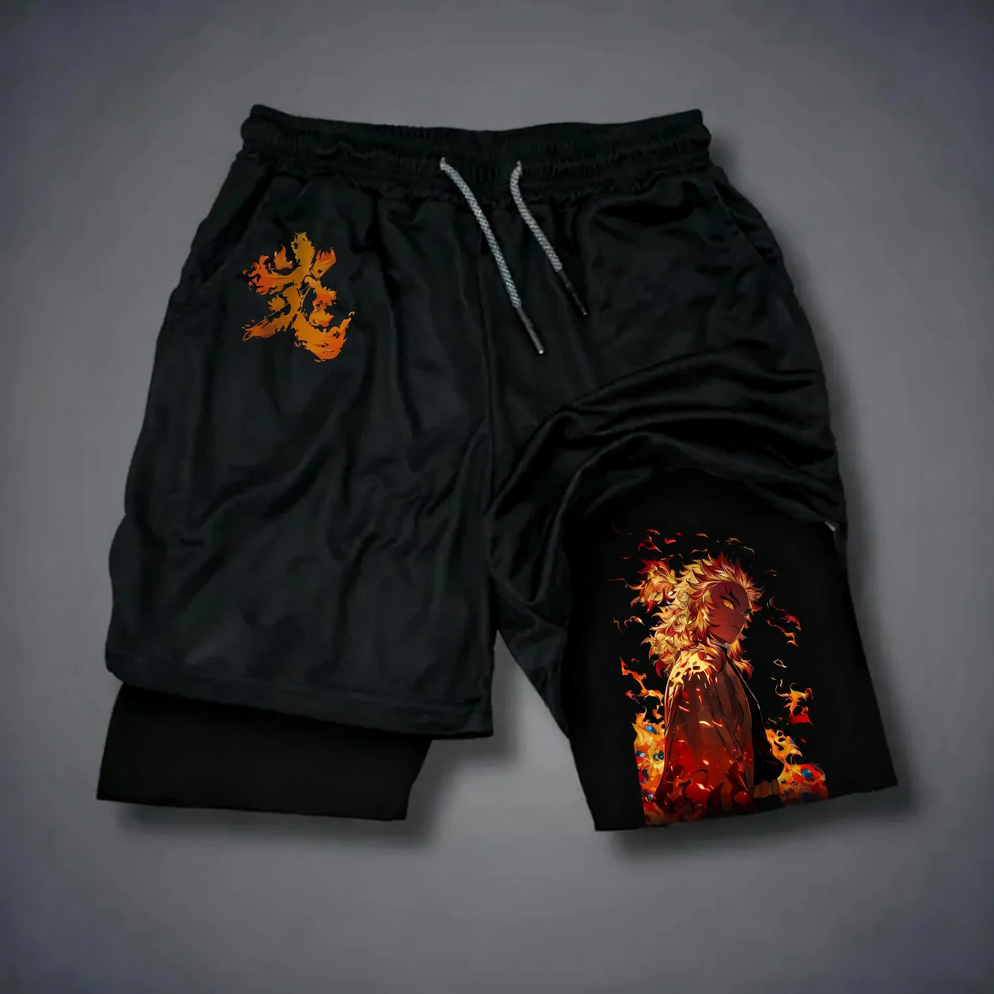 

2026 Demon Slayer Anime New Printed 2-in-1 Sports Shorts 2025 Summer Street Fashion Fitness Swimming Hiking Double Layer Shorts