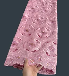 Soft Handmade Voile Lace with Sequins Small Crystal Beads African Handcut Lace Fabric Switzerland For Wedding Celebrants