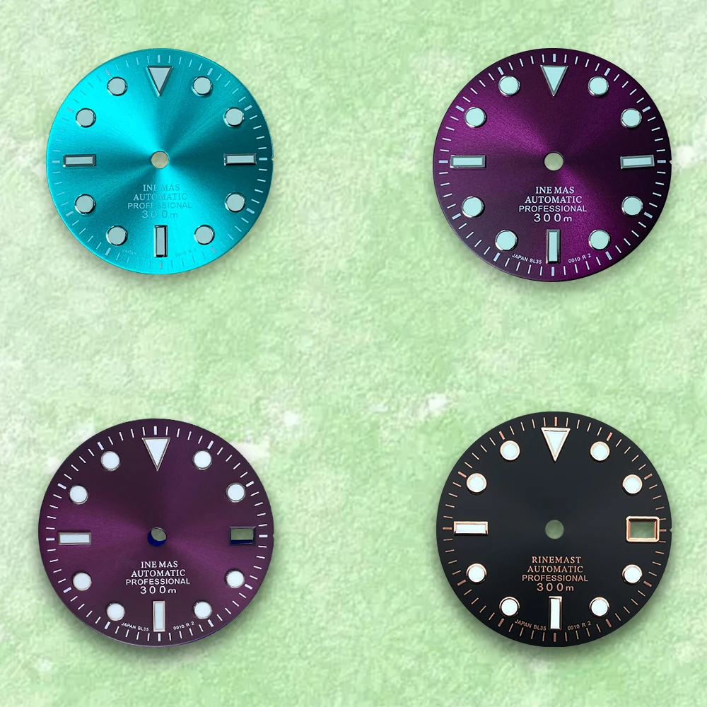 

Purple/Blue/Orange/Green 28.5mm S Logo Dial Suitable For NH35/NH36/4R/7S Japanese Automatic Movement Green Luminous Watch